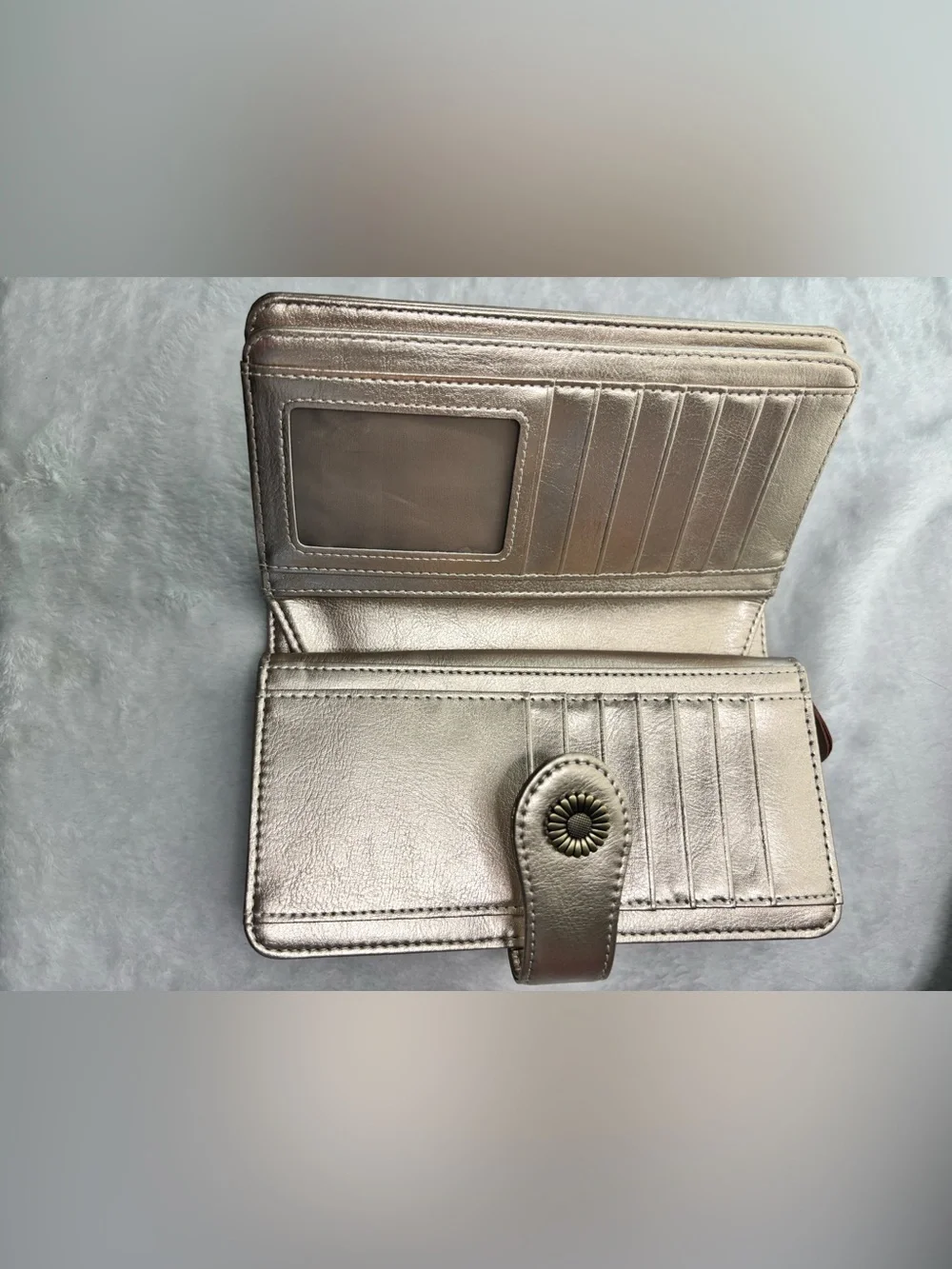 NWOT Metallic Gold Women's Wristlet Wallet with Decorative Snap